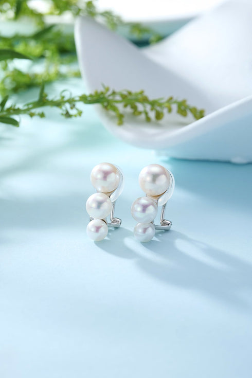 Three Pearls Clip Stud Earrings